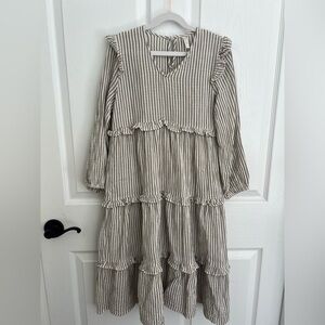 Rylee and Cru Girls Olive Stripe Mabel Dress 8-9Y